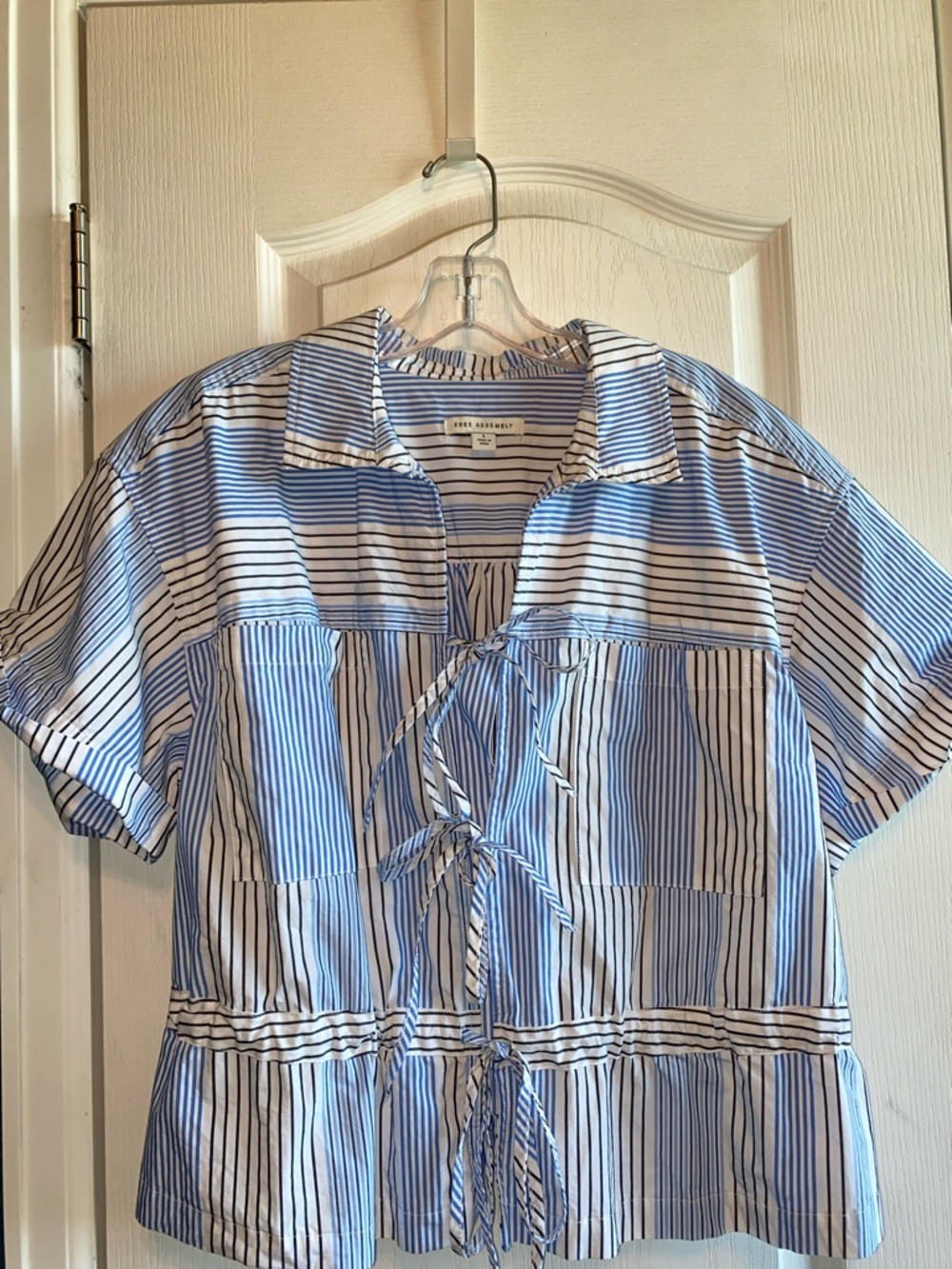 Blue & White Striped Tie-Front Blouse